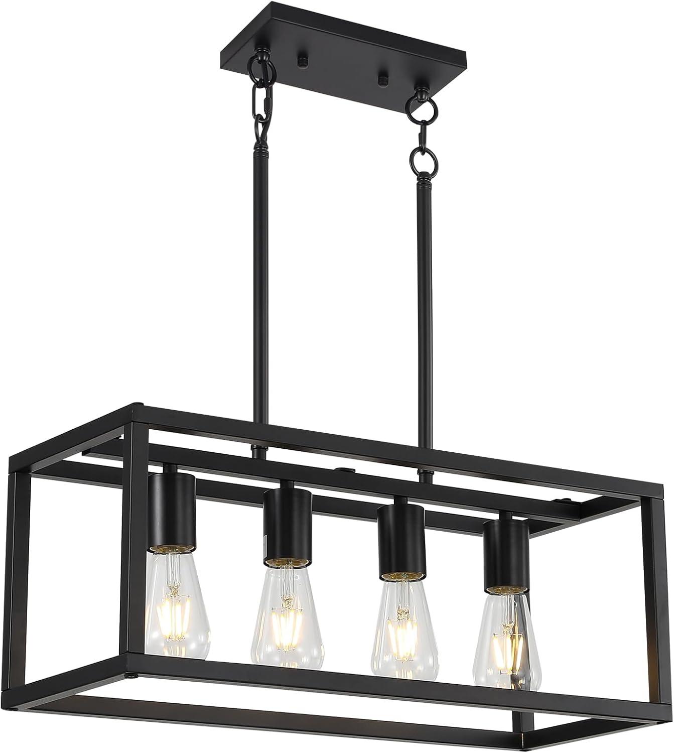 Black Metal 4-Light Cage Kitchen Island Pendant