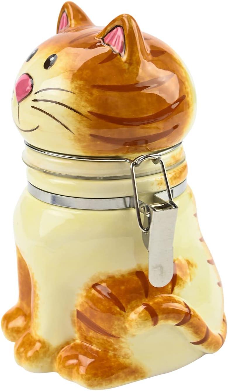 Hand-Painted Ceramic Cat Storage Jar with Hinged Lid