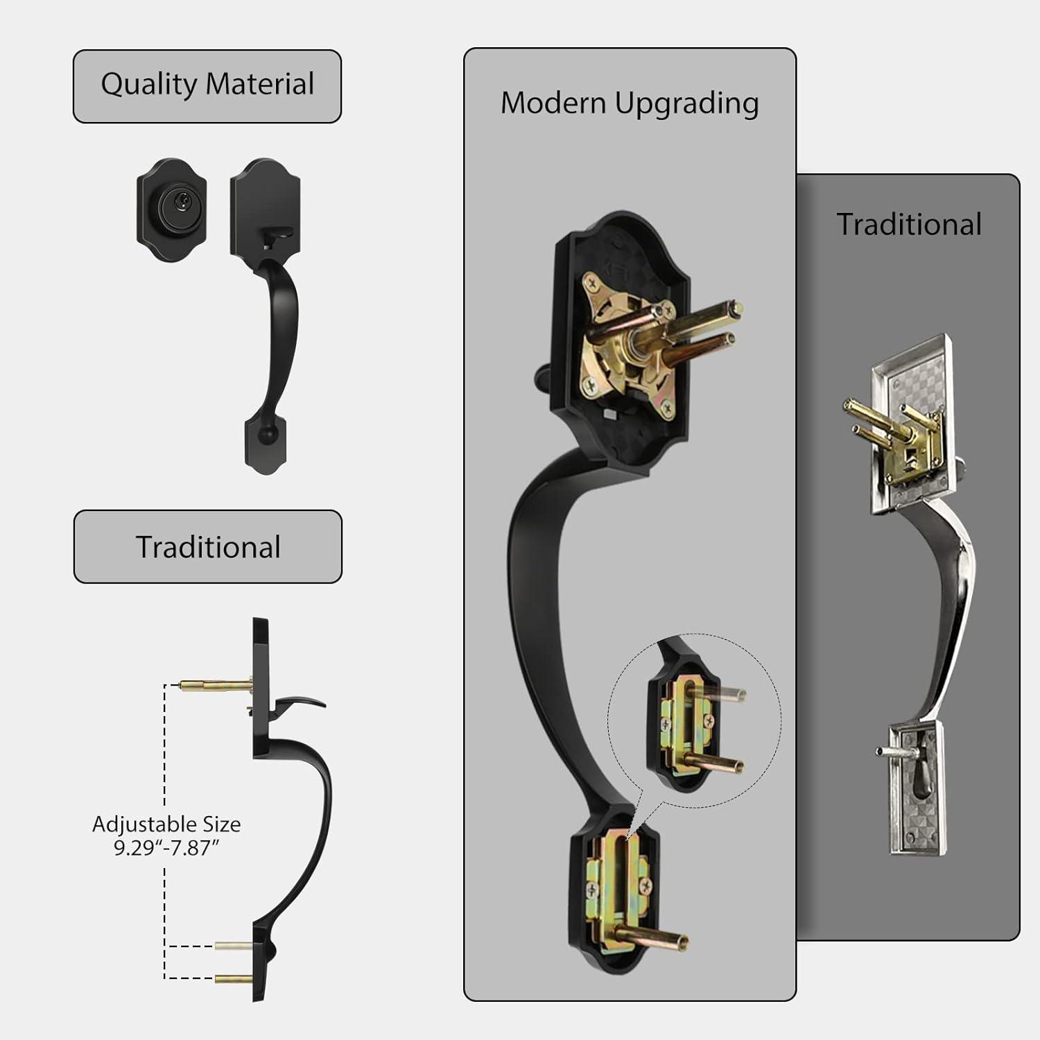 Matte Black Front Door Handle and Deadbolt Set, Front Door Lock Set, Entry Door Locksets with Deadbolt Single Cylinder, Exterior Door Handle with Reversible Handle Lever