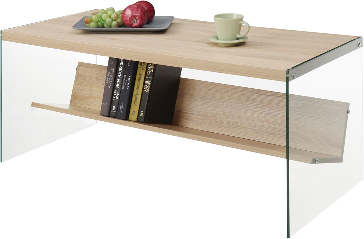 Convenience Concepts SoHo Glass Coffee Table with Shelf, Weathered White/Glass