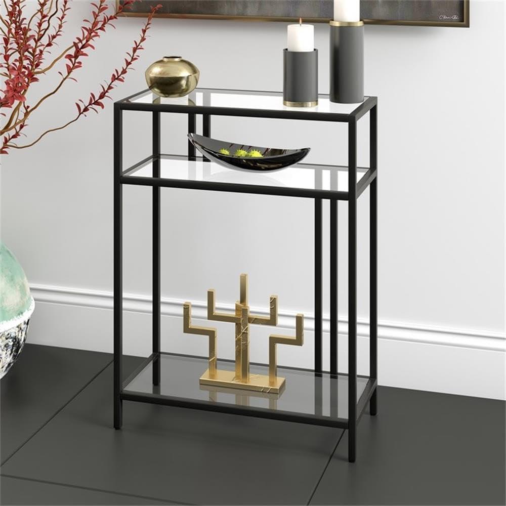 Evelyn&Zoe Cortland 22" Wide Rectangular Console Table with Glass Shelves, Blackened Bronze