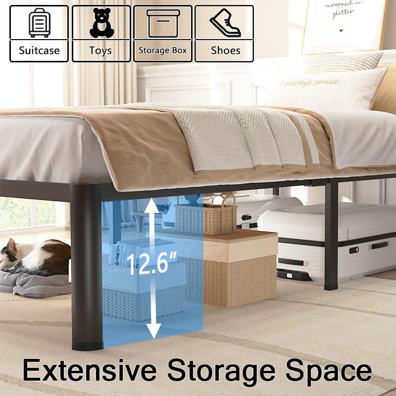 California King Bed Frame with Round Corner Edge Legs, 14 Inch Tall 3500 lbs Heavy Duty Metal Platform Bed Frame California King Size, No Box Spring Needed/ Noise Free/ Non-Slip