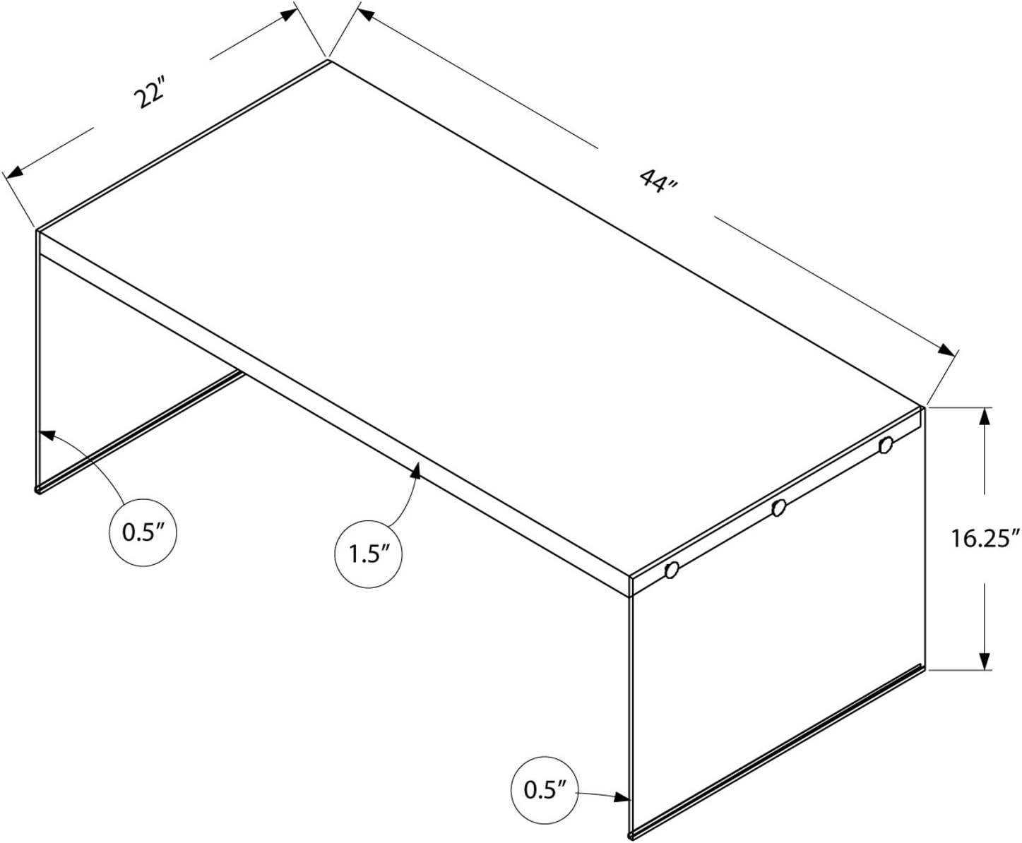 Coffee Table, Accent, Cocktail, Rectangular, Living Room, 44"L, Tempered Glass, Grey, Clear