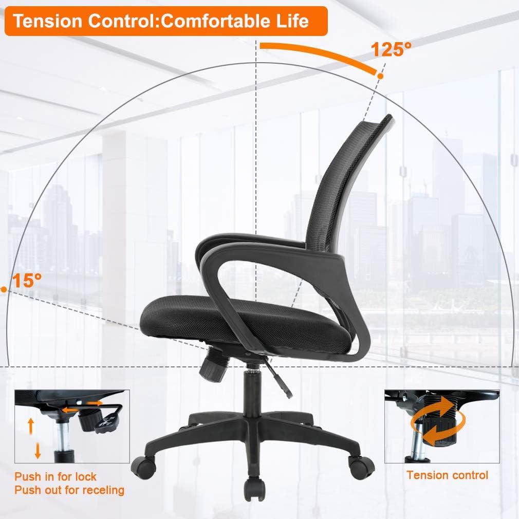 FDW Home Office Chair Ergonomic Desk Chair Mesh Computer Chair with Lumbar Support Armrest Adjustable Mid Back Task Chair for Women Adults