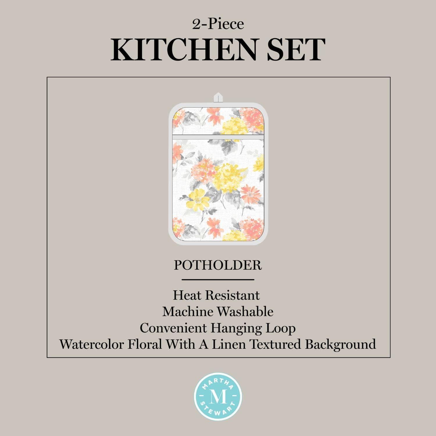 Martha Stewart Amber Floral Oven Mitt & Pot Holder Set 2-Pack