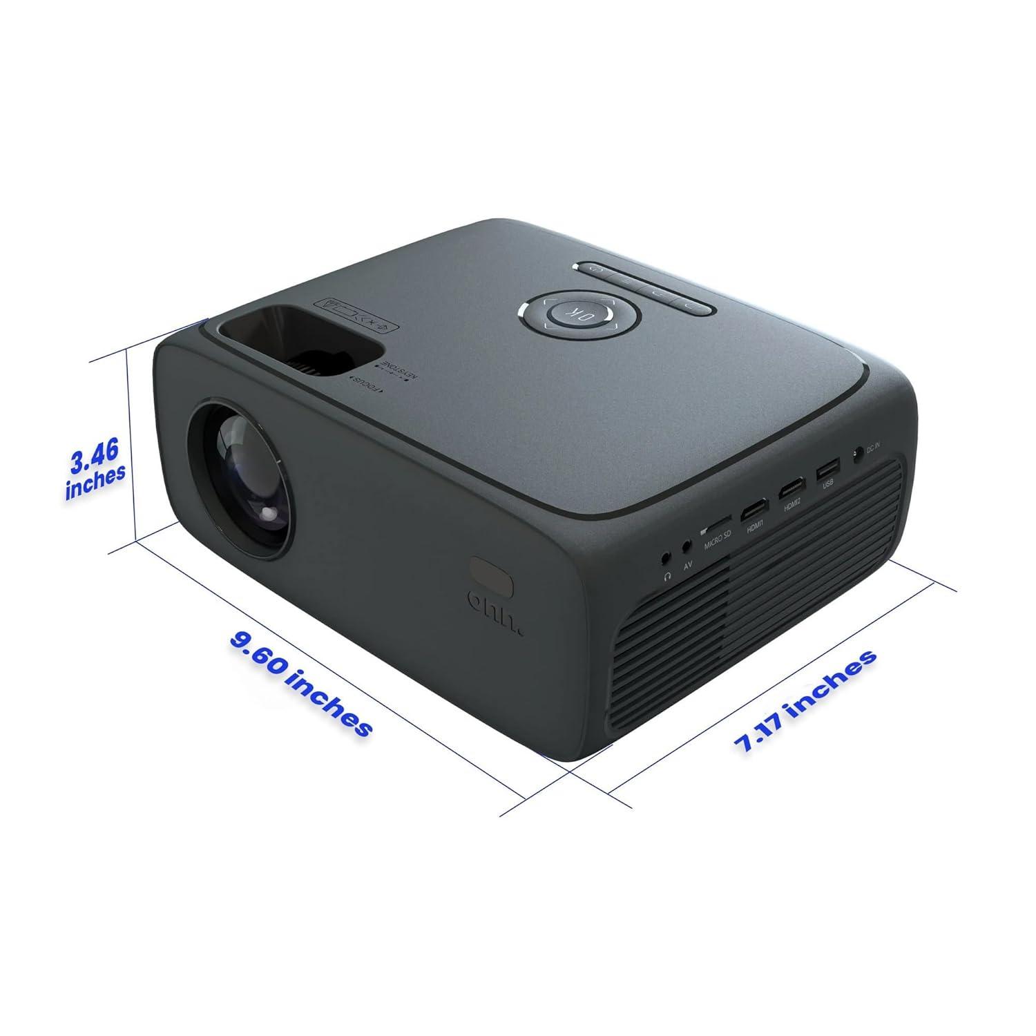 Restored ONN 720P HD Home Theater Projector with 6' HDMI Cable, Black, HDMI/USB/MicroSD/AV - Indoor & outdoor use 100096801 (Refurbished)