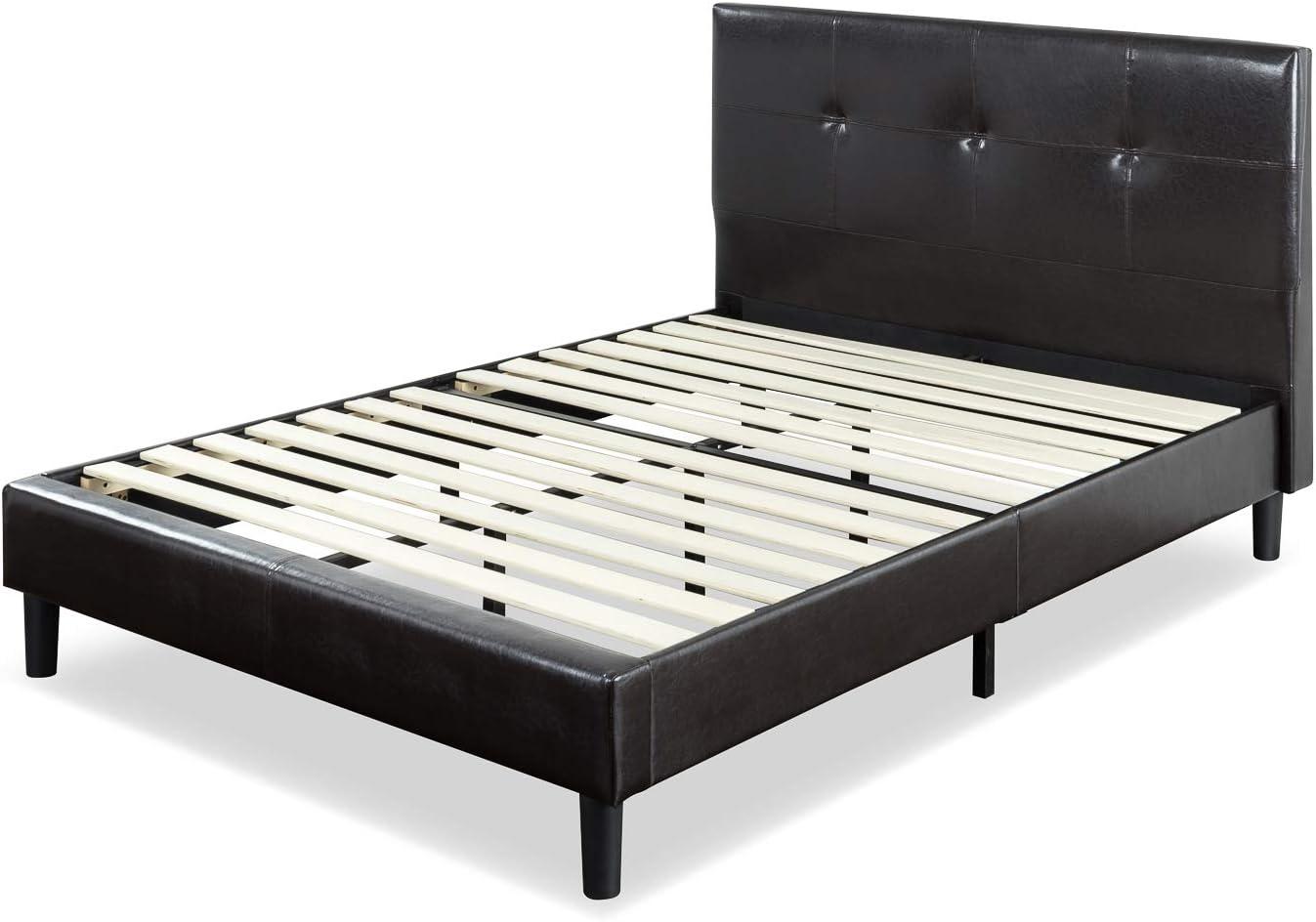 Full Espresso Faux Leather Tufted Upholstered Platform Bed Frame