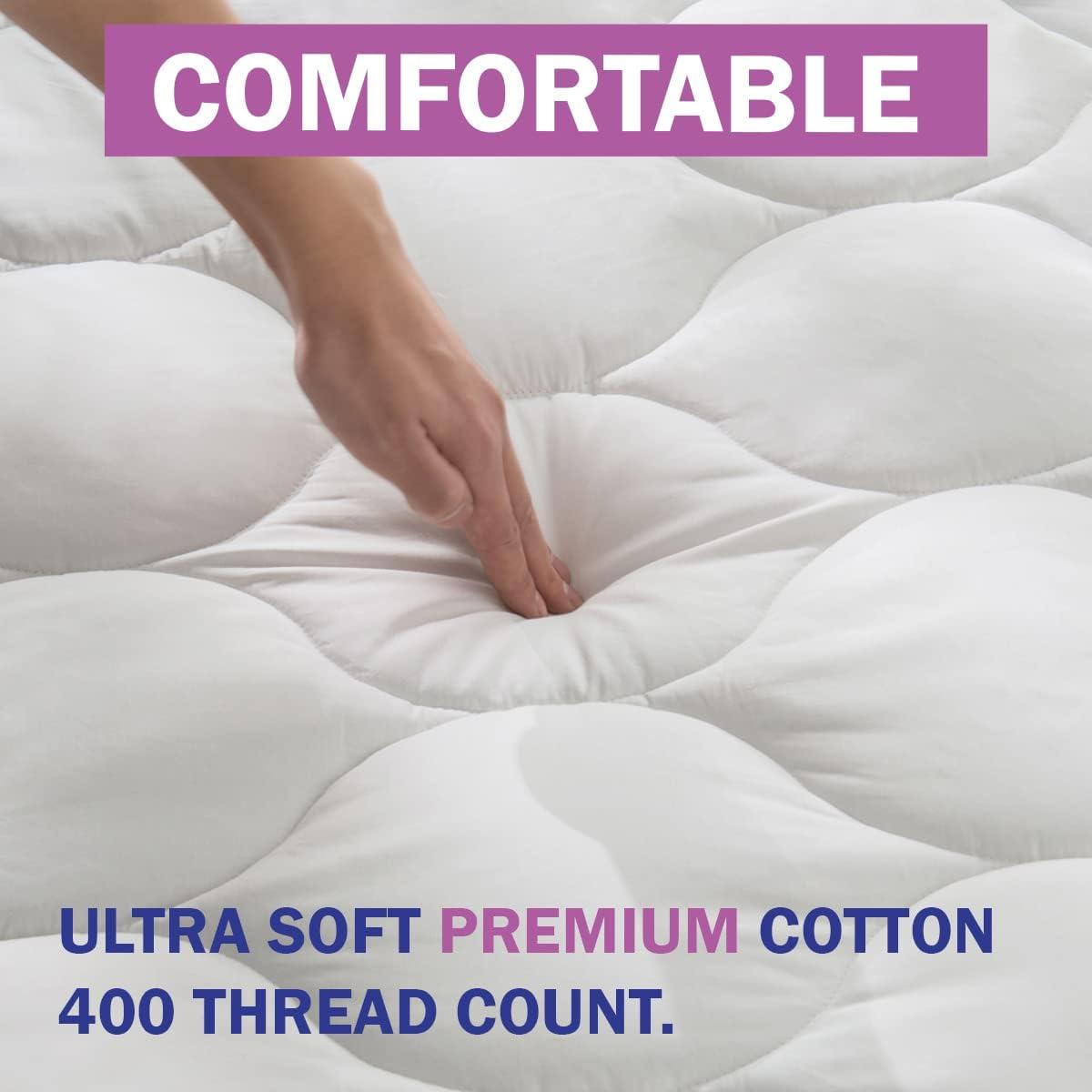 Cal King Size Waterproof Premium Mattress Pad by Slumberfy, Skin-Safe Mattress Pad with Bamboo Topper, All Natural & Breathable Fabric, Quilted, Fitted Bed Cover, Cooling Mattress Topper – 60x80 in.