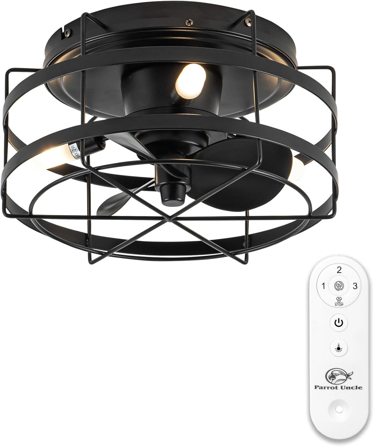 Parrot Uncle 12.2" Modern Black Bladeless Fan Flush Mount Ceiling Fan