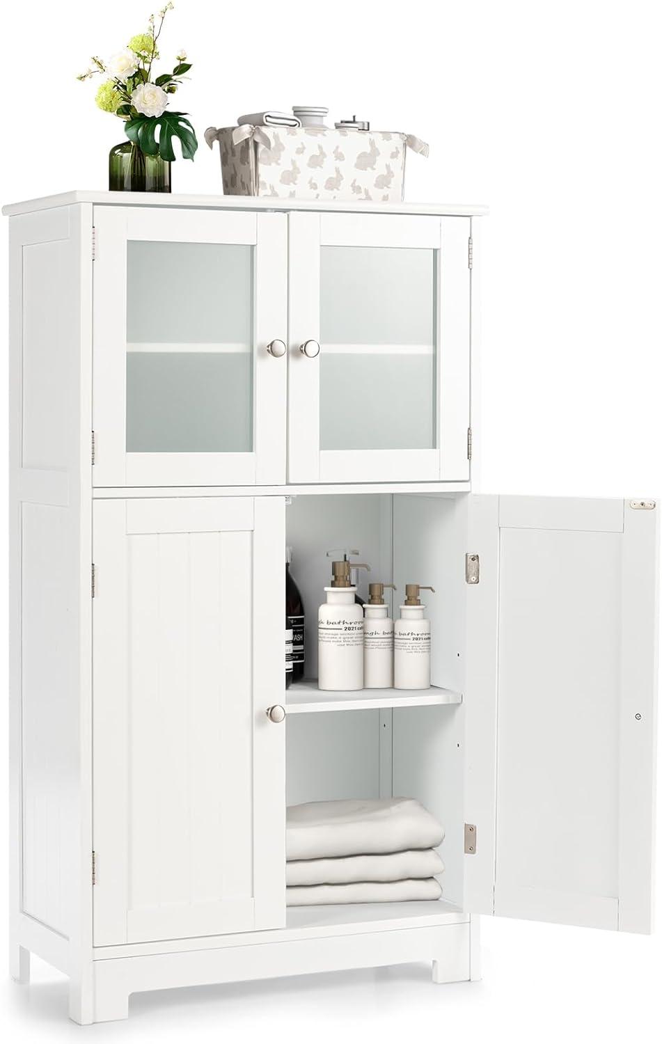 Finihen Bathroom Storage Cabinet, Bathroom Floor Cabinet, Bathroom Floor Storage Locker Kitchen Cabinet with Doors and Adjustable Shelf, for Bathroom, Living Room, Bedroom, Kitchen, White