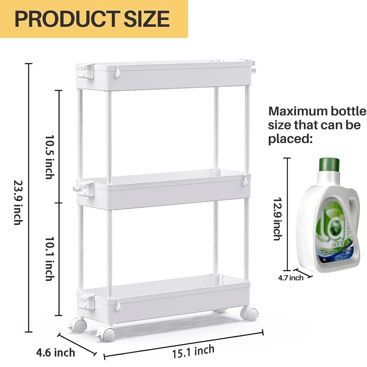 SPACEKEEPER Slim Rolling Storage Cart, 3 Tier Bathroom Storage Organizer Laundry Room Utility Cart Mobile Shelving Unit, Multi-Purpose for Kitchen Office Bathroom Laundry Narrow Places, White