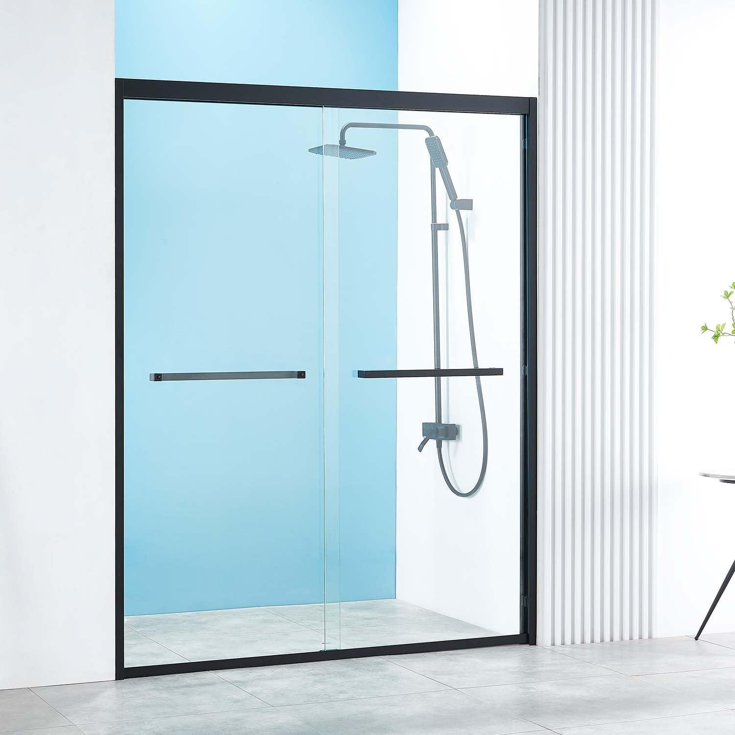 56-60"W X 76"H Double Sliding Shower Door, Aluminium Alloy Frame, 5/16" (8Mm) Thick SGCC Tempered Clear Glass