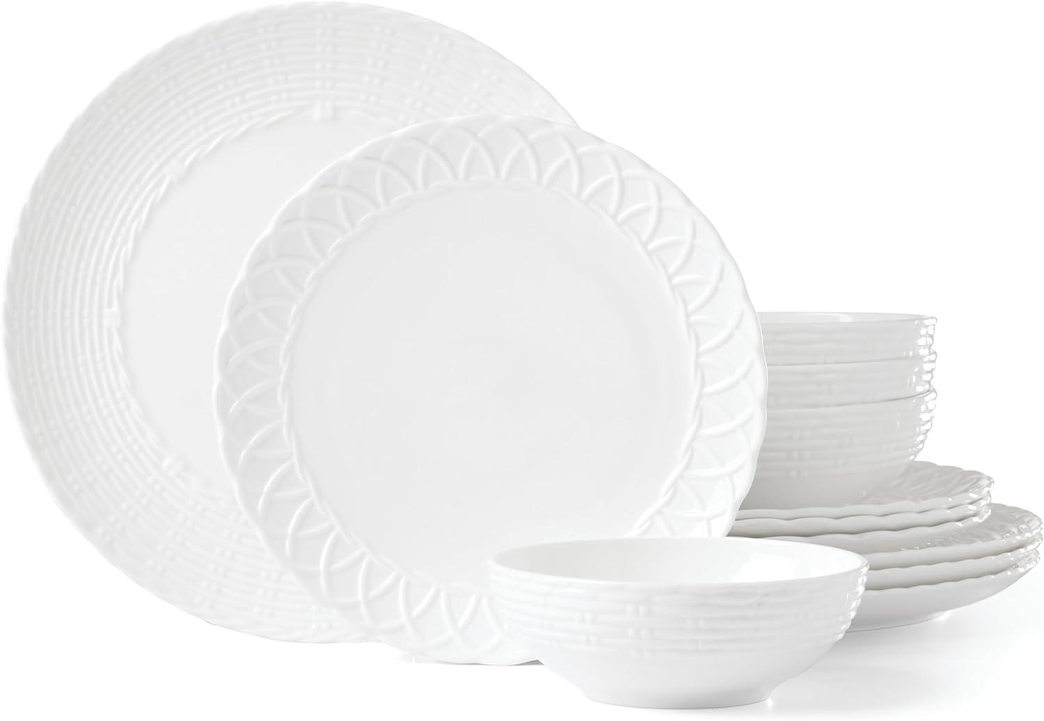 White Porcelain 12-Piece Embossed Dinnerware Set