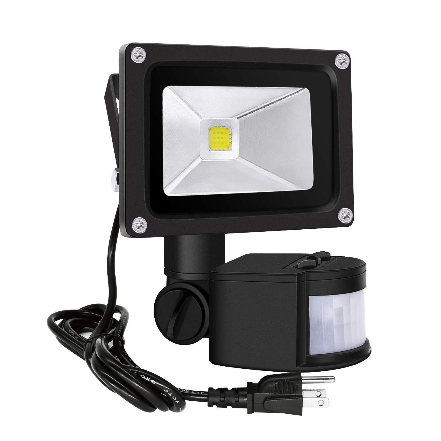 Motion Sensor Flood Lights Outdoor - 10W Induction LED Lamp IP65 Waterproof Spotlight 6500K LED Sensor High Energy Efficiency Durable Materials Daylight White -