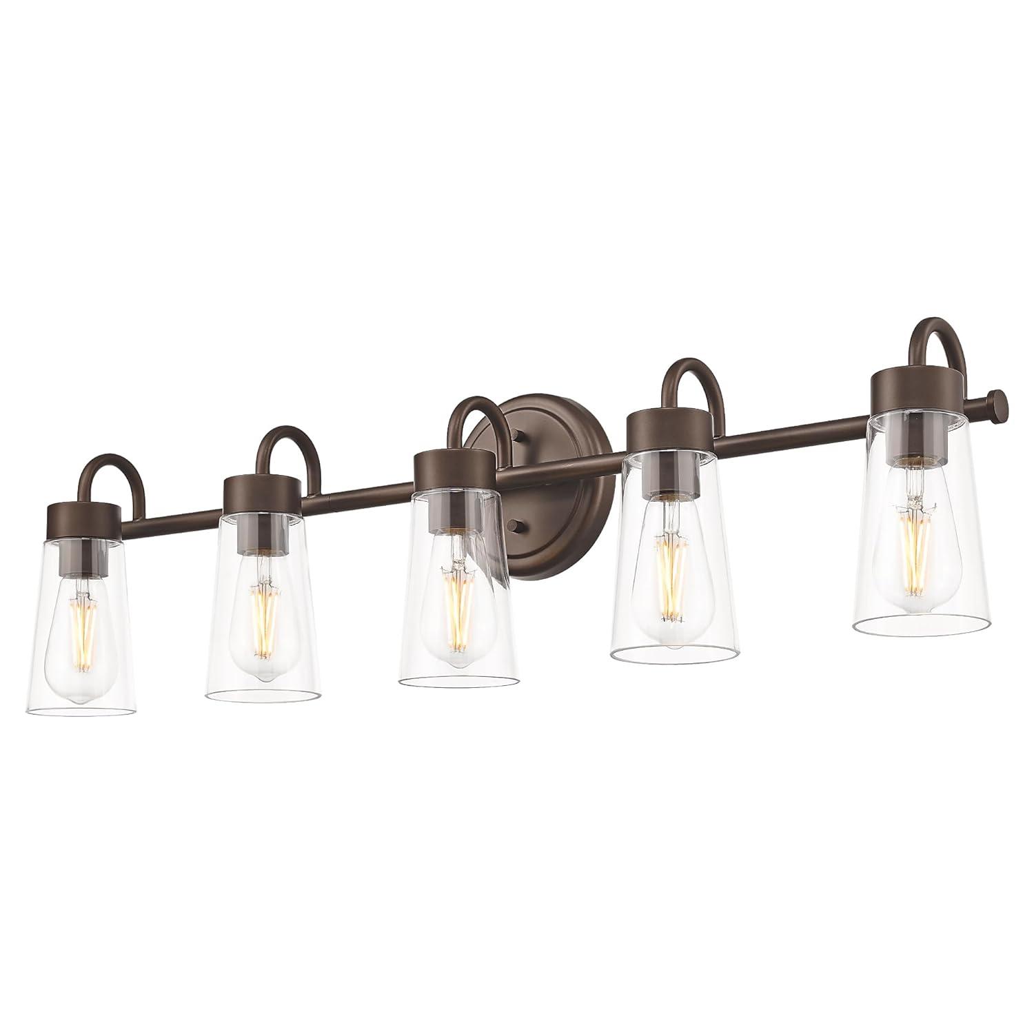 zeyu 33" 5-Light Bathroom Vanity Light, Farmhouse Bathroom Lighting Fixture, Oil Rubbed Bronze Finish with Clear Glass, ZTH108B-5W ORB