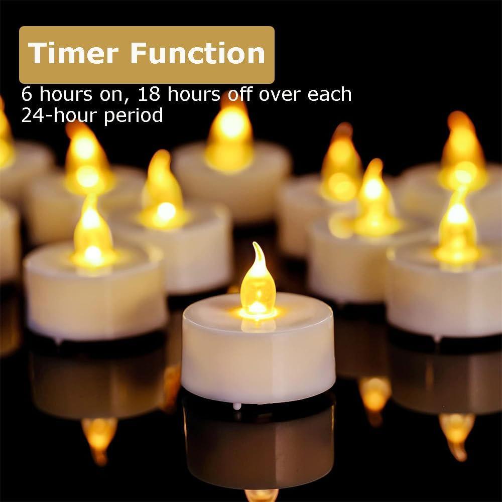 Yellow Flameless LED Tealight Candles with Timer, 12-Pack