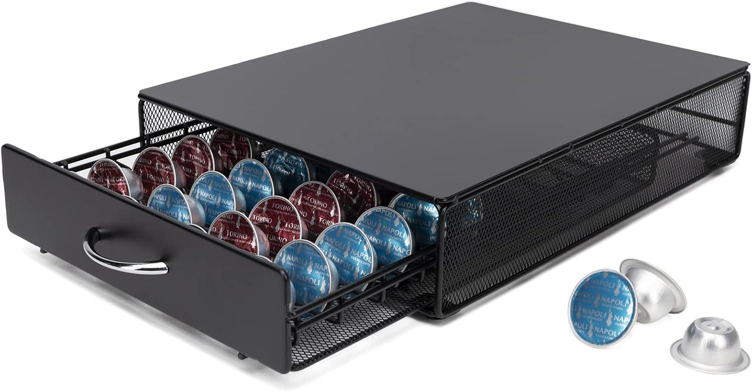 Coffee Pod Holder Storage Drawer Compatible With Nespreso Vertuoline/Lavazza Blue Capsules,40 Capacity Coffee Pods Storage Organizer for Vertuoline Pods for Coffee Station, Black.