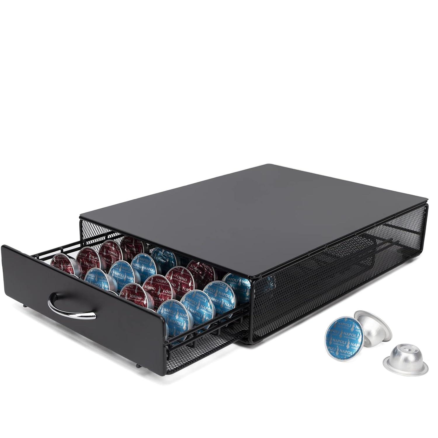 Coffee Pod Holder Storage Drawer Compatible With Nespreso Vertuoline/Lavazza Blue Capsules,40 Capacity Coffee Pods Storage Organizer for Vertuoline Pods for Coffee Station, Black.