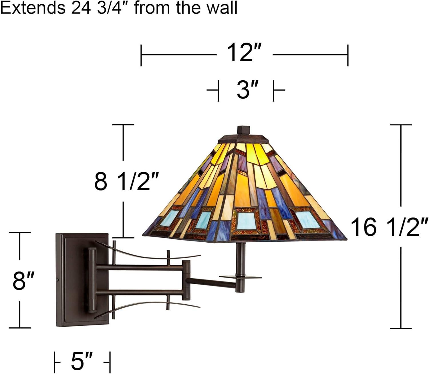 Robert Louis Tiffany Vintage Swing Arm Wall Lamp Plug-in Light Fixture Jewel Tone Stained Art Glass for Bedroom Bedside Living Room Reading Home House