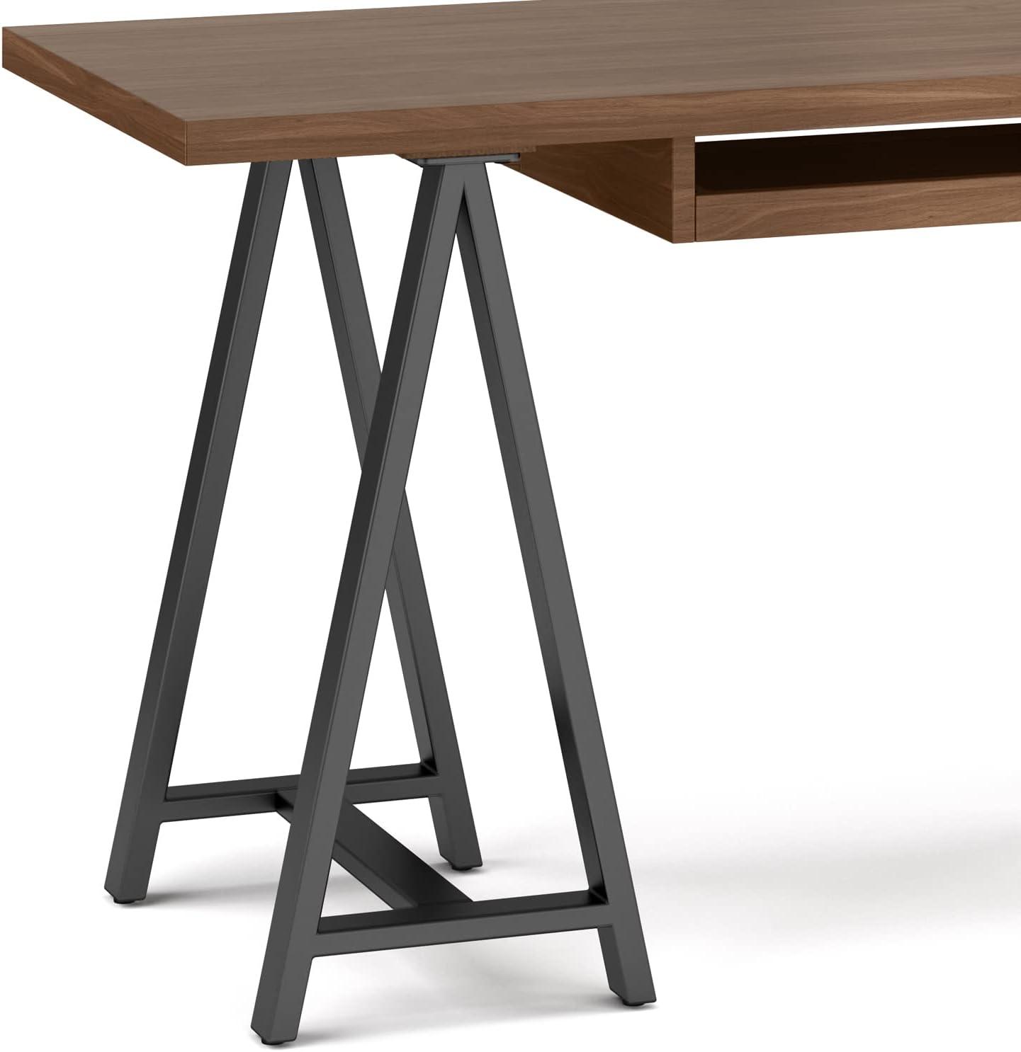 Simpli Home Sawhorse Industrial 60 inch Wide SOLID WALNUT WOOD and Metal Desk