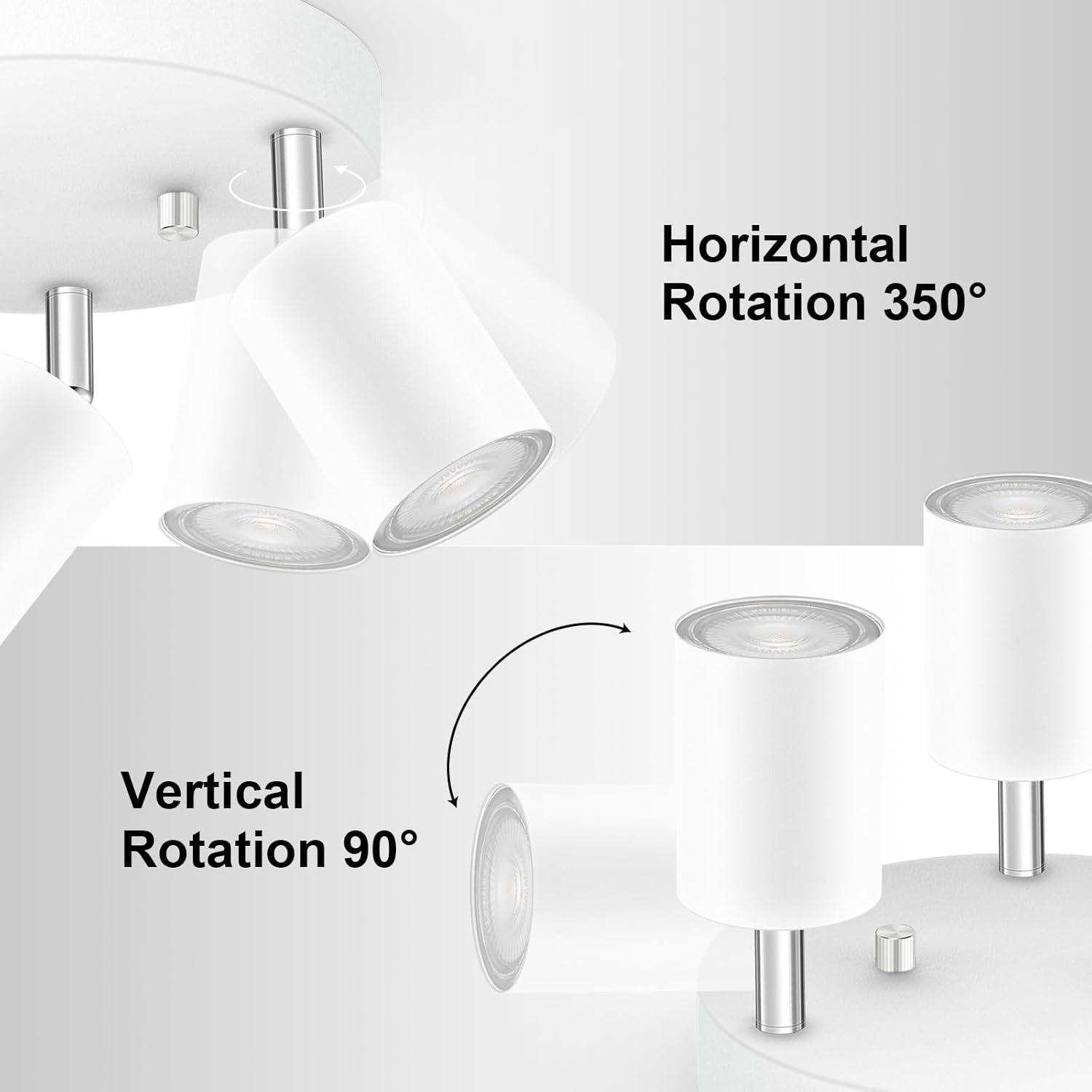 LED 3 Light Track Lighting Kit, LED Track Lighting Fixtures, White Round Ceiling Spot Lighting, Flexibly Rotatable Light Head for Kitchen, Living Room, Bedroom, GU10 Bulb Not Included