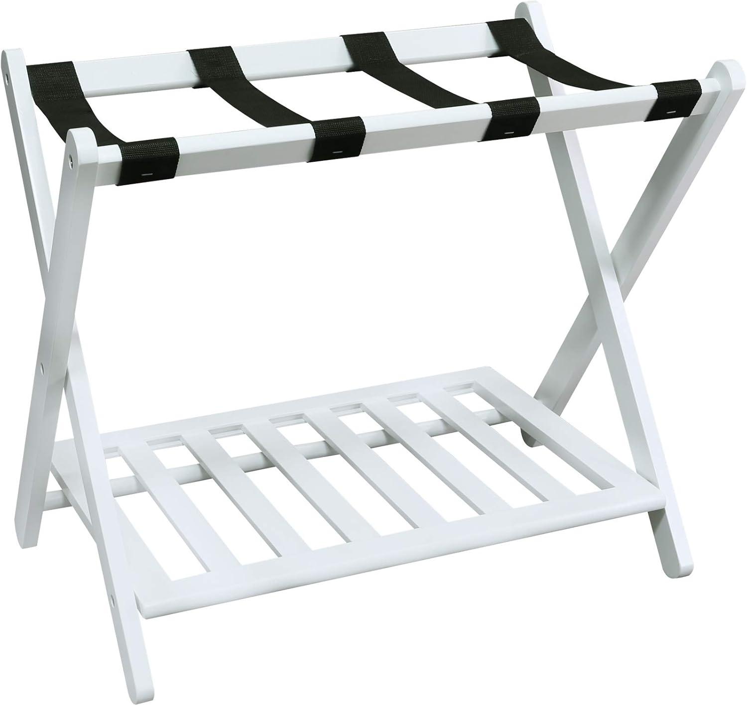 Luggage Rack with Shelf White : Hotel-Style, Folding, No Assembly Required