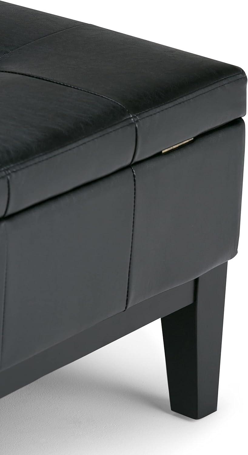 Simpli Home Dover Faux Leather Coffee Table Storage Ottoman in Black