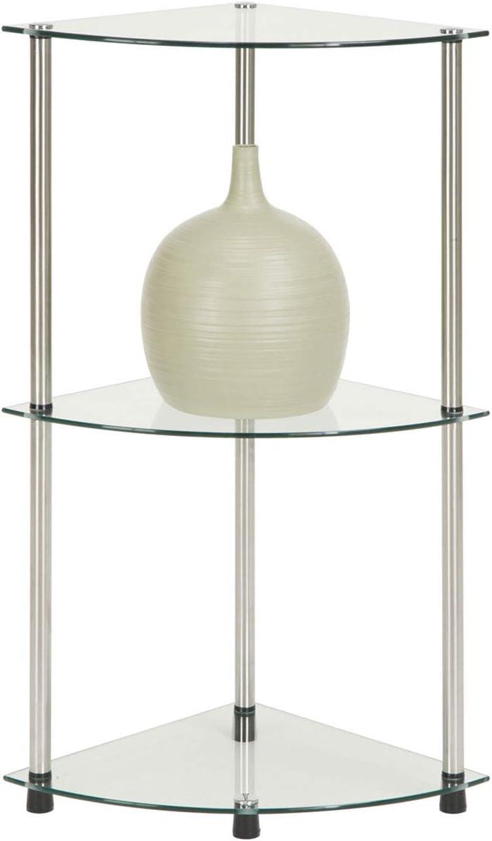 Convenience Concepts Designs2Go Classic Glass 3 Tier Corner Shelf, Multiple Finishes