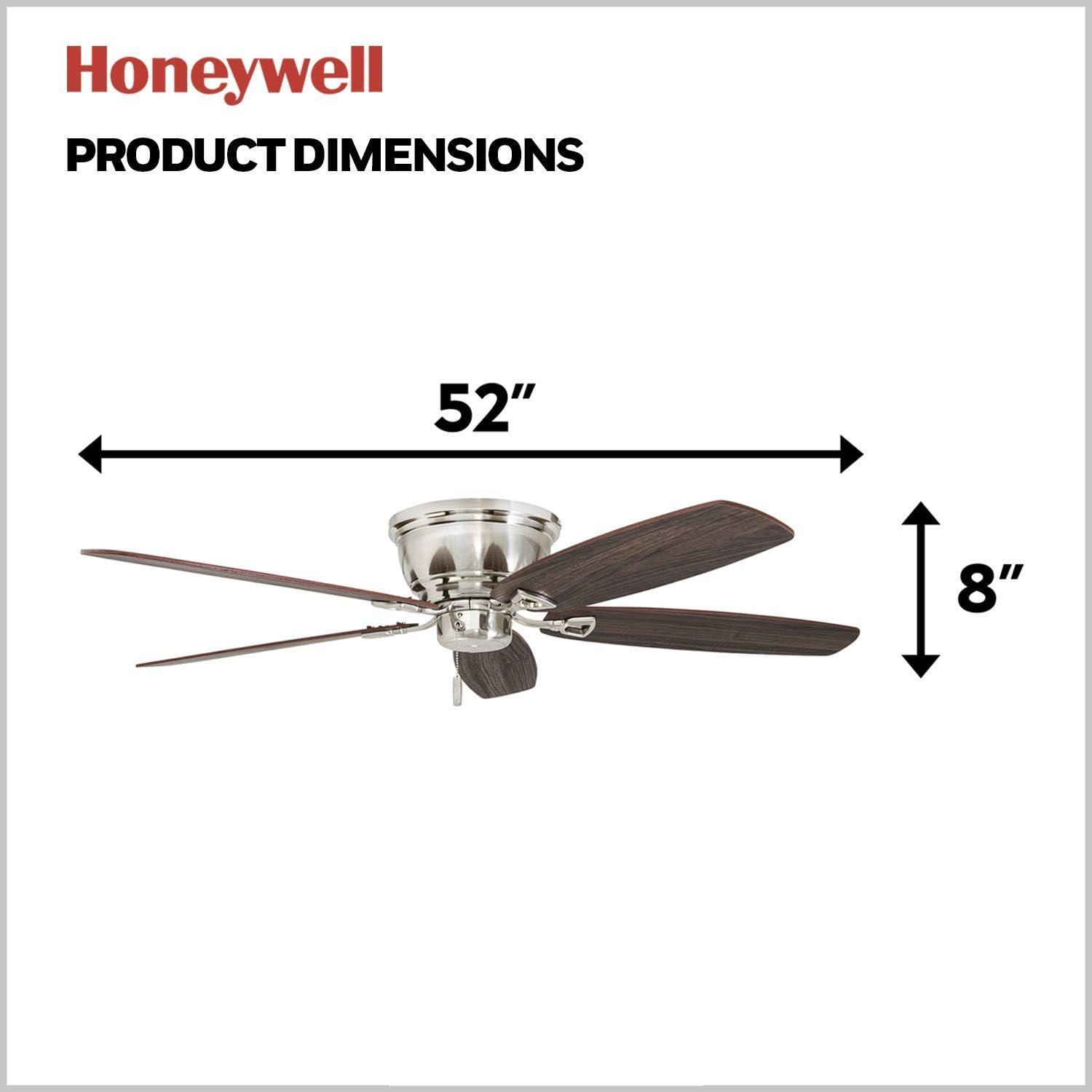 Brushed Nickel 52-Inch Flush Mount Ceiling Fan with Wood Blades