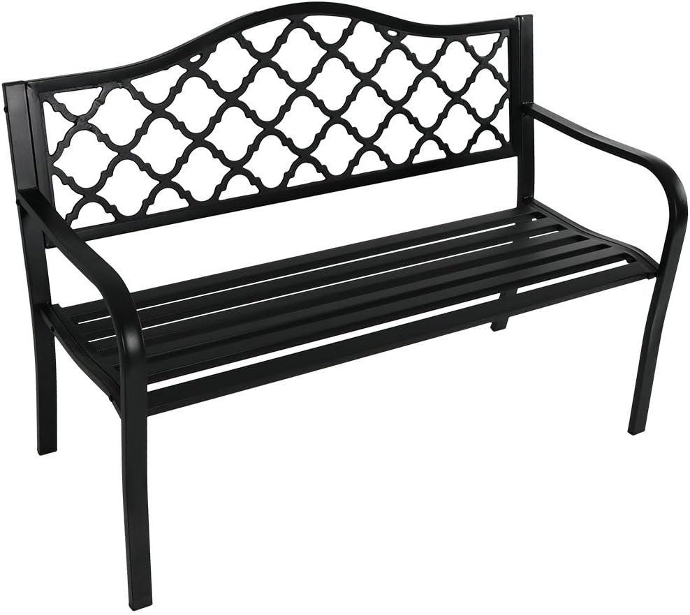 Sunnydaze 2-Person Lattice Design Black Cast Iron Outdoor Garden Bench