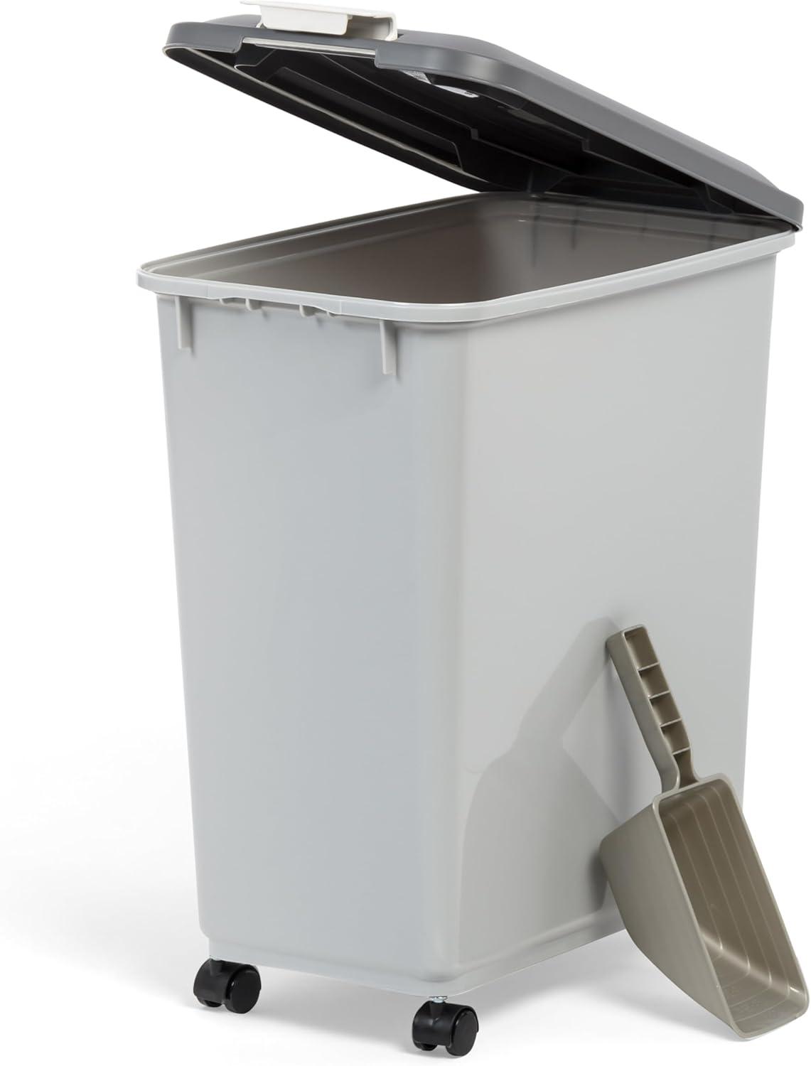IRIS USA 40lbs Dog Food Storage Container with Wheels, 2-Cup Scoop, Gray/Dark Gray