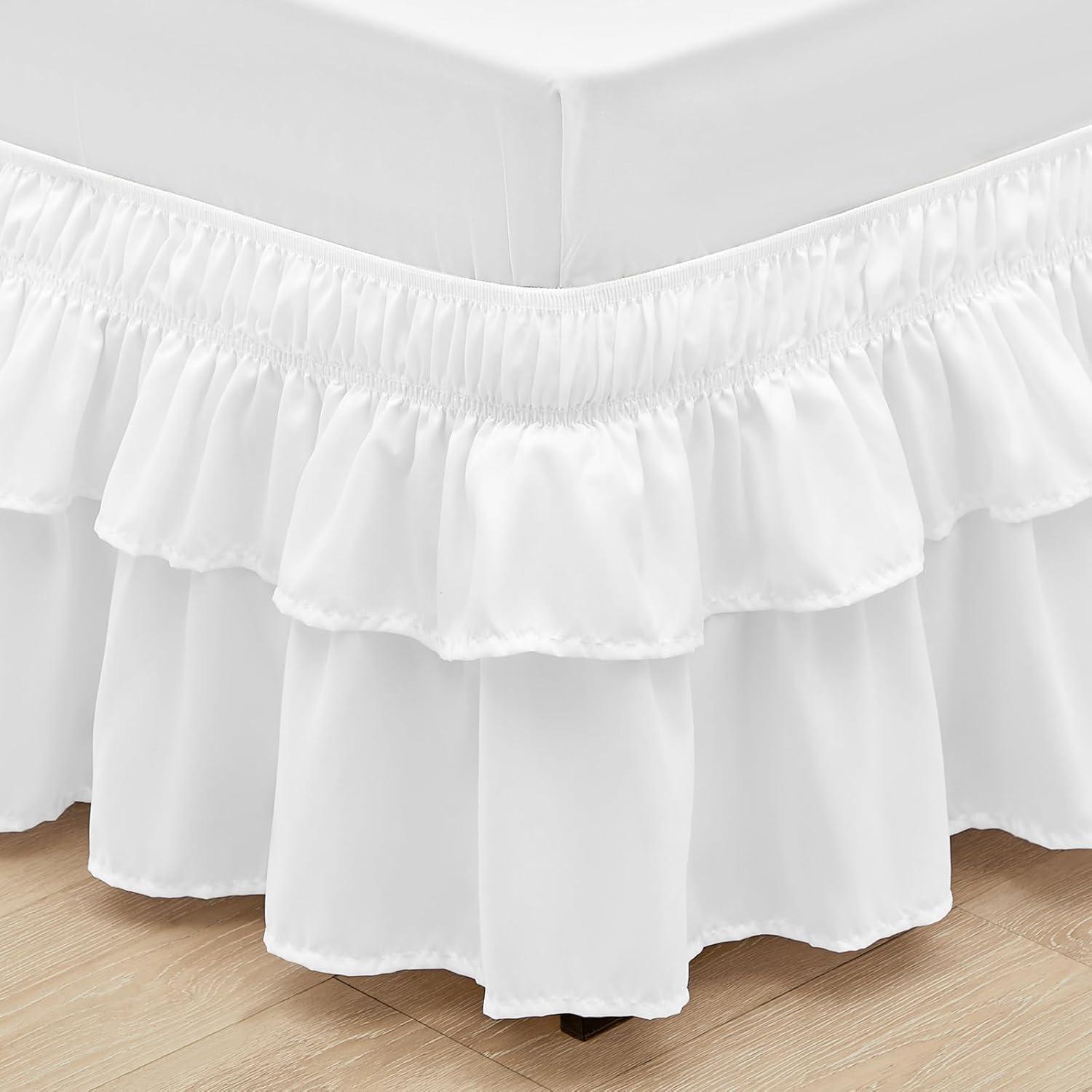 White Queen Microfiber Ruffled Bed Skirt with 16 Inch Drop