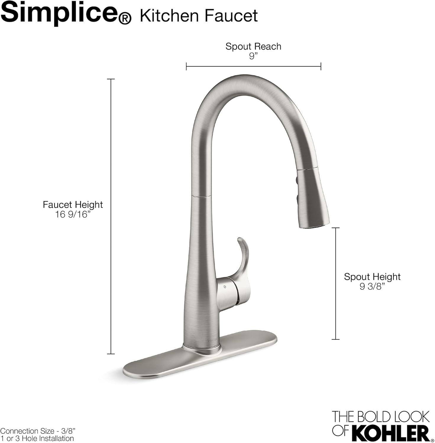 Simplice Touchless Pull-Down Kitchen Sink Faucet with Three-Function Sprayhead