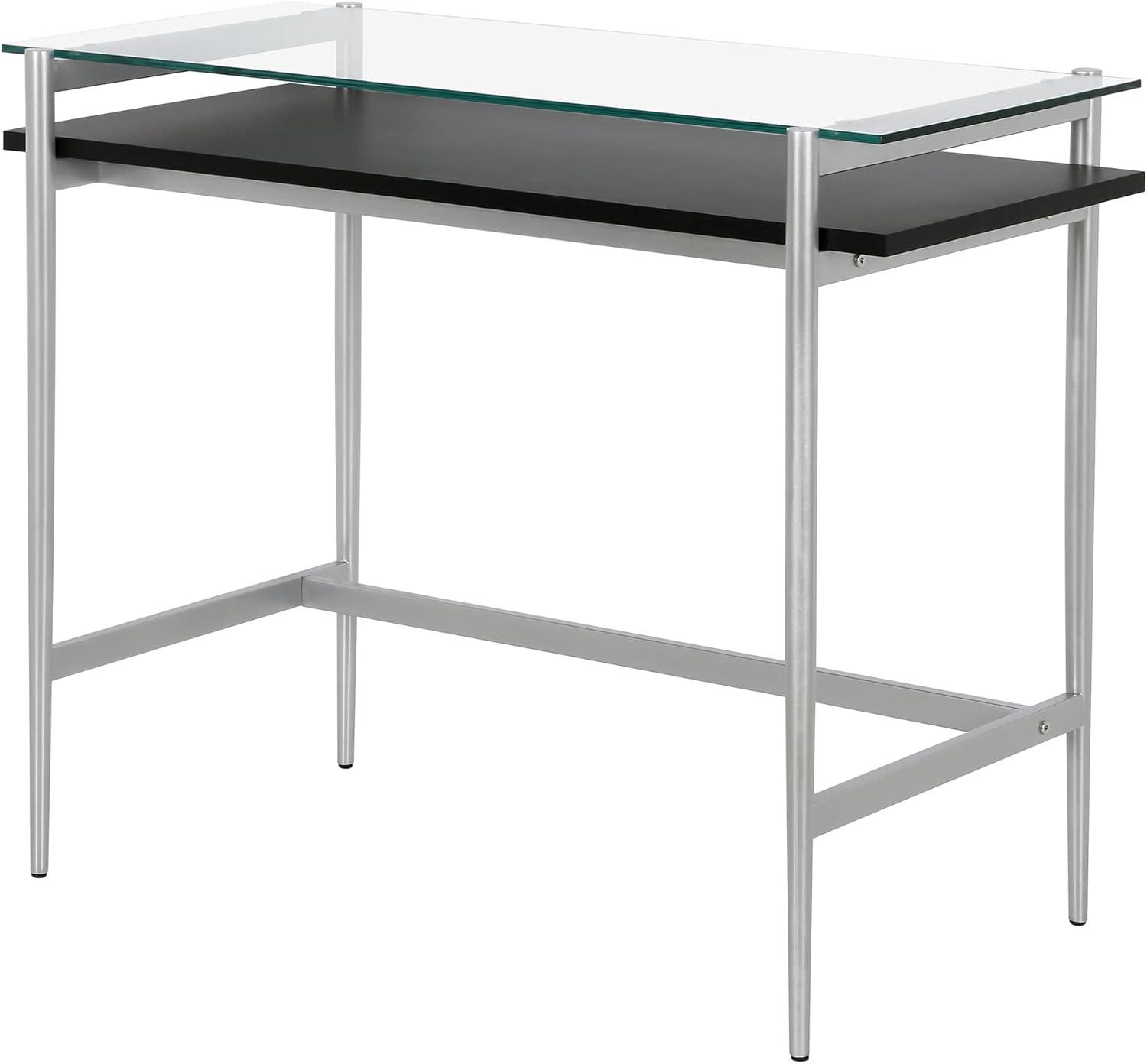 Silver and Black Glass Writing Desk with Graduated Legs