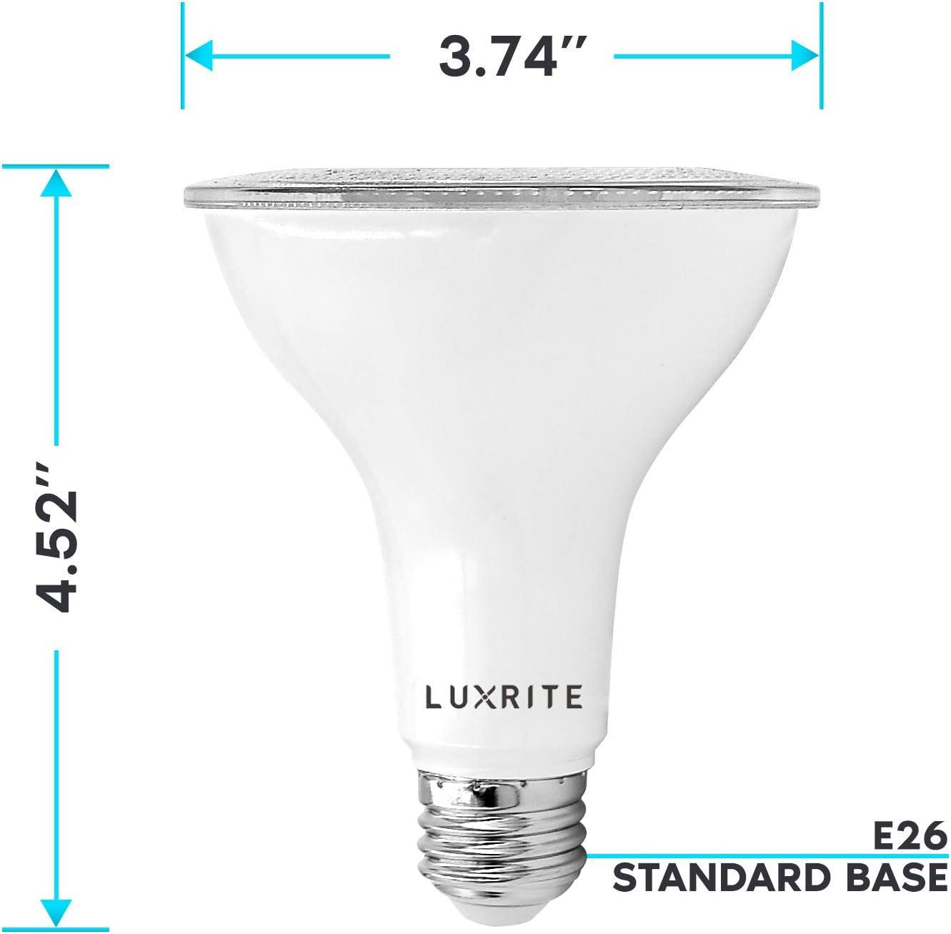 Luxrite 4-Pack LED PAR30 Flood Light Bulb 5000K Bright White 850 Lumens 11W Dimmable Wet Rated E26 Base UL Listed