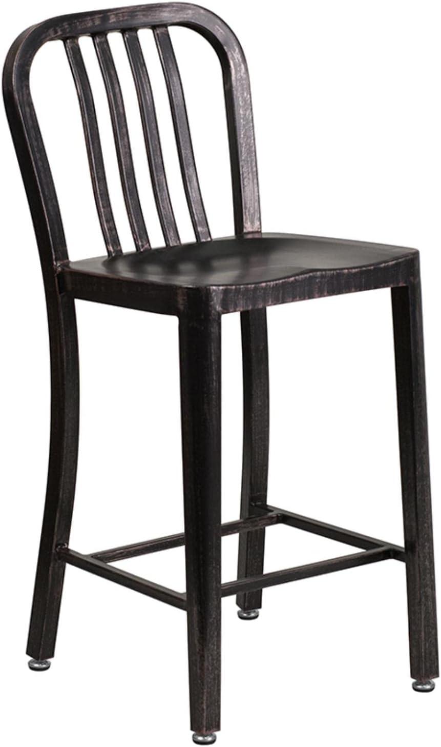 Sleek 24" Black-Antique Gold Metal Indoor-Outdoor Counter Stool