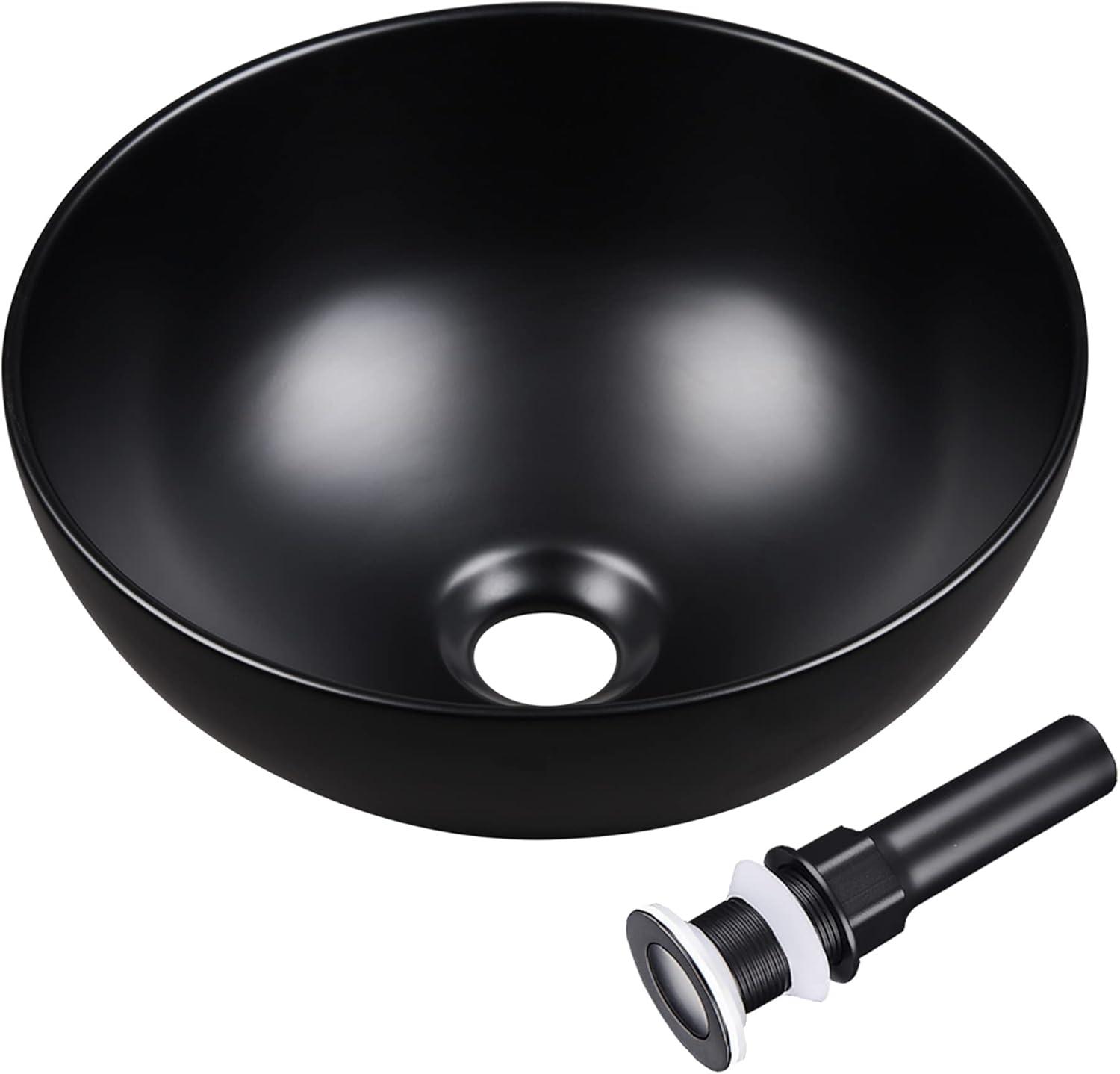 Aquaterior 12'' Matte Black Ceramic Round Bathroom Sink