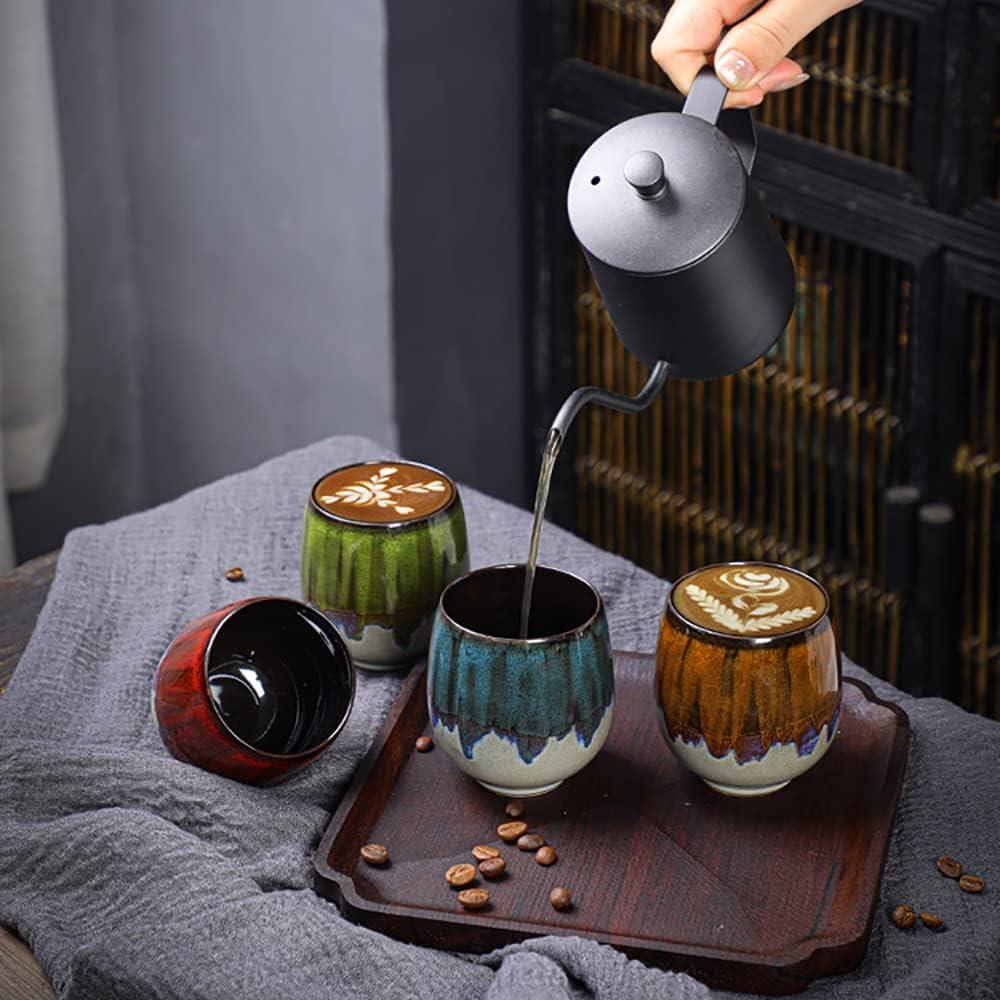 DanceeMangoos Ceramic Kiln-Change Espresso Cups Small Espresso Coffee Cup Spirits Cups Tasting Cups Ceramic Mate Cup (2 x 3.52 Oz, Red)