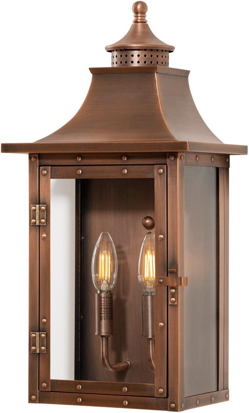 Copper Patina 20" Solid Copper Outdoor Wall Lantern with Clear Glass