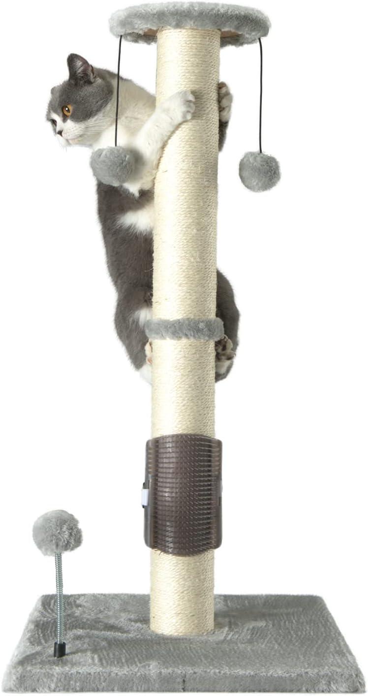 32" Tall Cat Scratching Post Sisal Scratch Posts With Hanging Ball And Self-Massage Brush Vertical Scratcher For Indoor Cats And Kittens(32Inches)