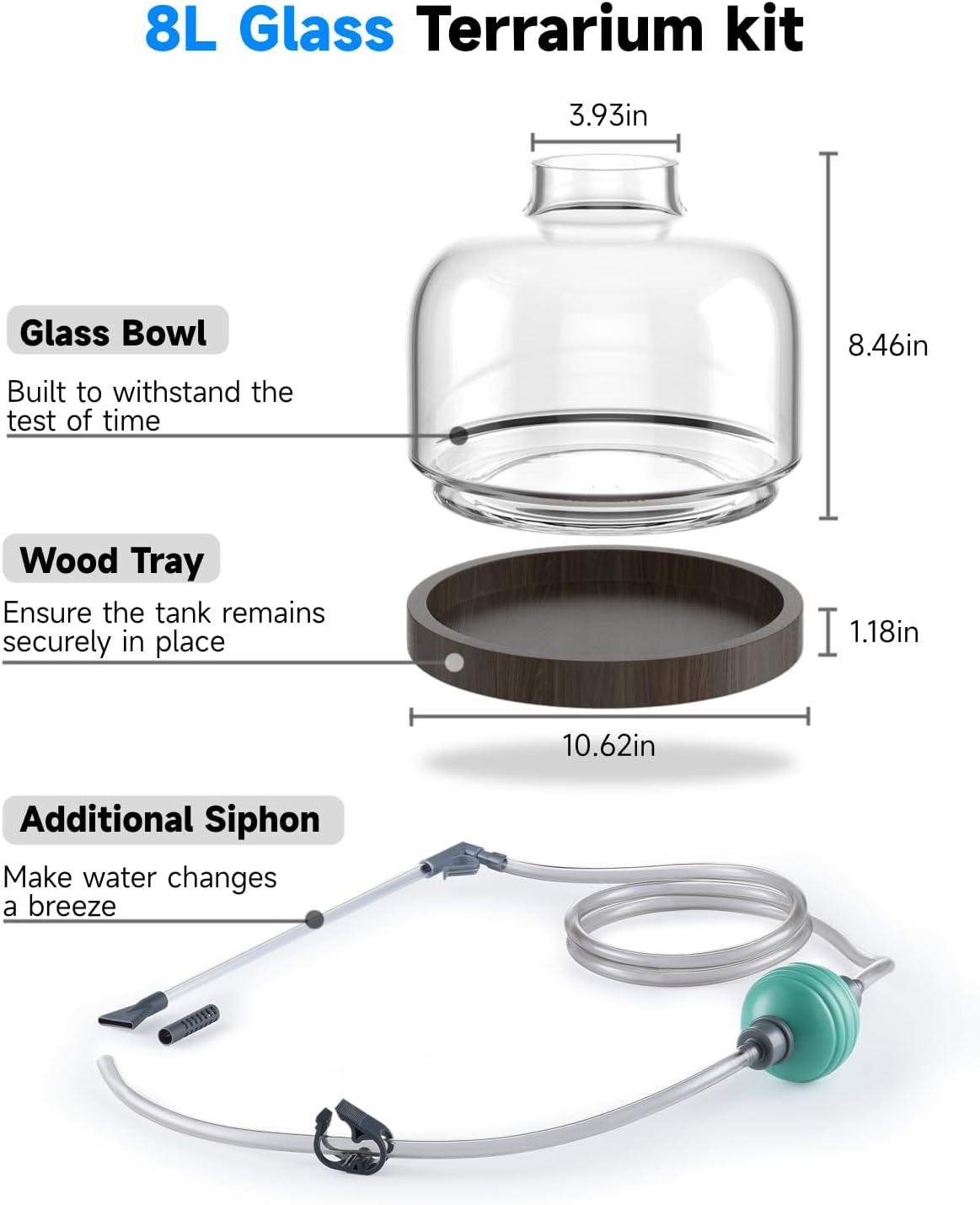 PONDON 2 Gallon Fish Bowl Vase, Featured Aquarium Kit Aquariums Channel, Wooden Base and Water Changer Included