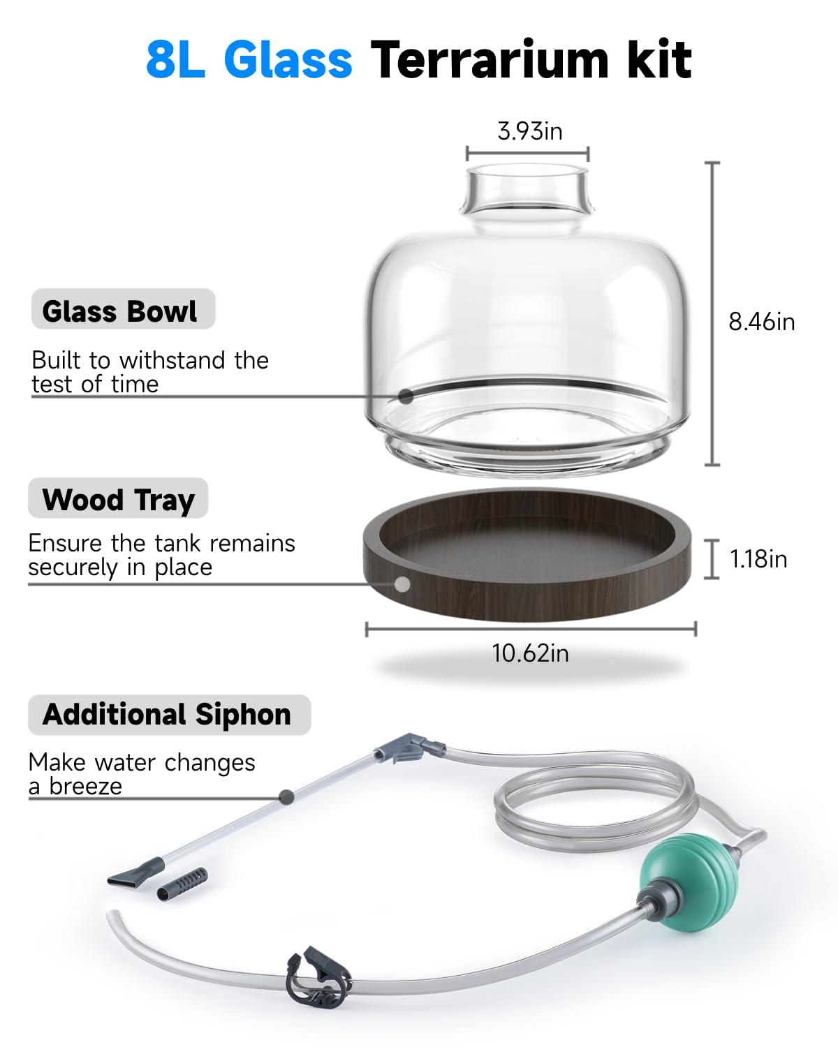 PONDON 2 Gallon Fish Bowl Vase, Featured Aquarium Kit Aquariums Channel, Wooden Base and Water Changer Included