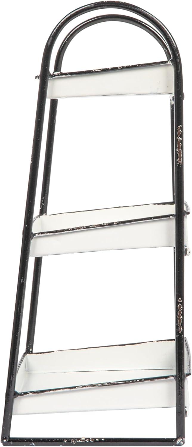 Storied Home 3-Tier Metal Tray with Black Frame and Rim Heavily Distressed White: Fixed Shelves, No Assembly Required