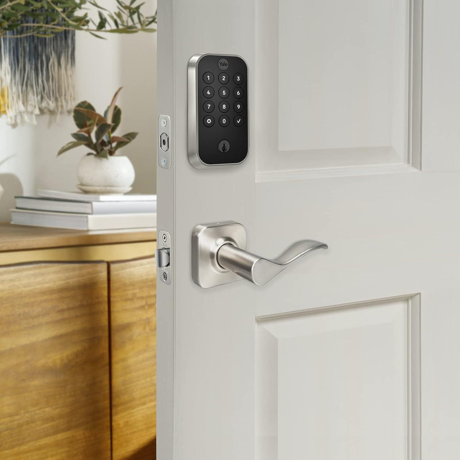 Satin Nickel Keypad Lock with Wi-Fi and Lever