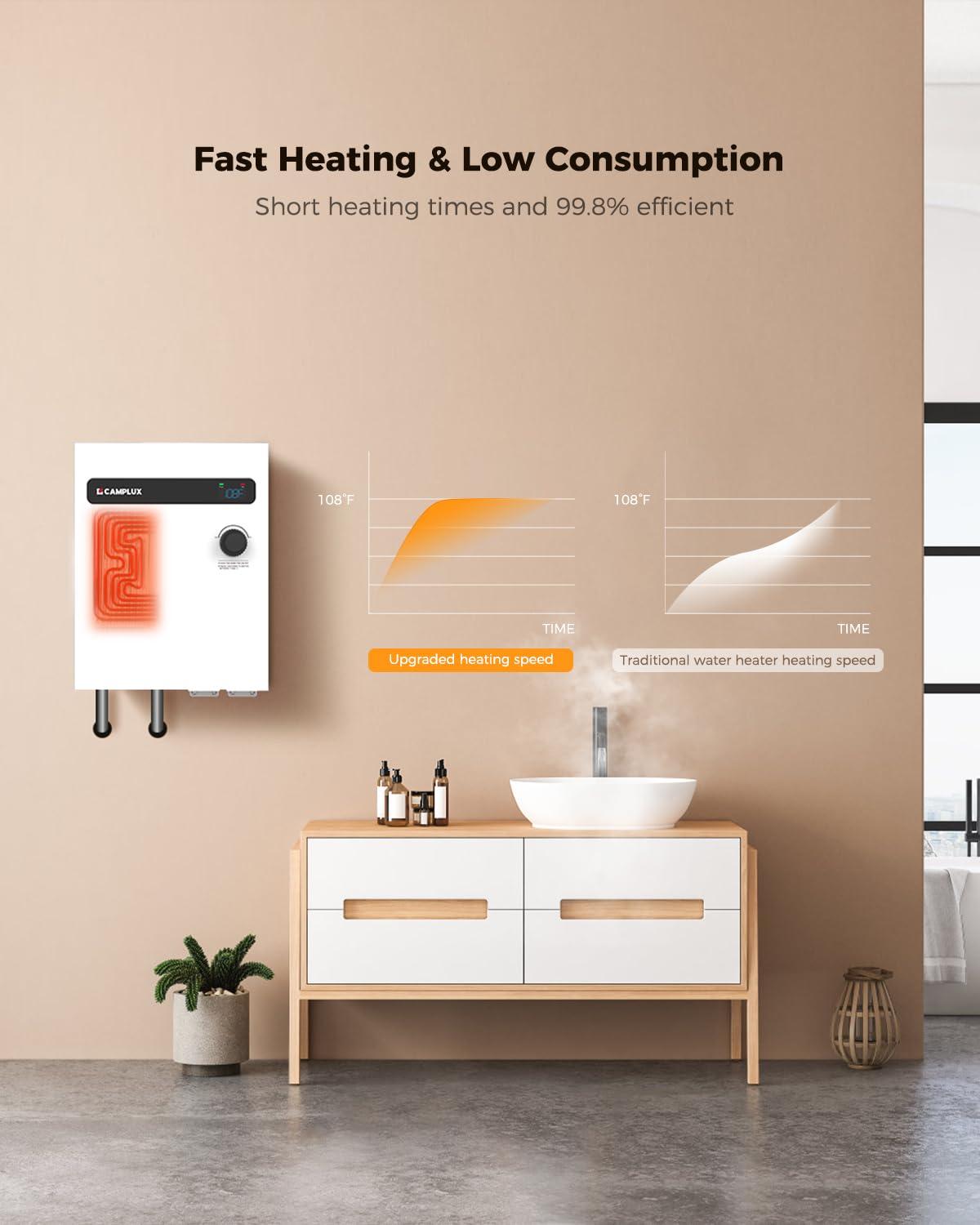 CAMPLUX 27KW 240V Electric Tankless Water Heater , Instant Hot Water Heater