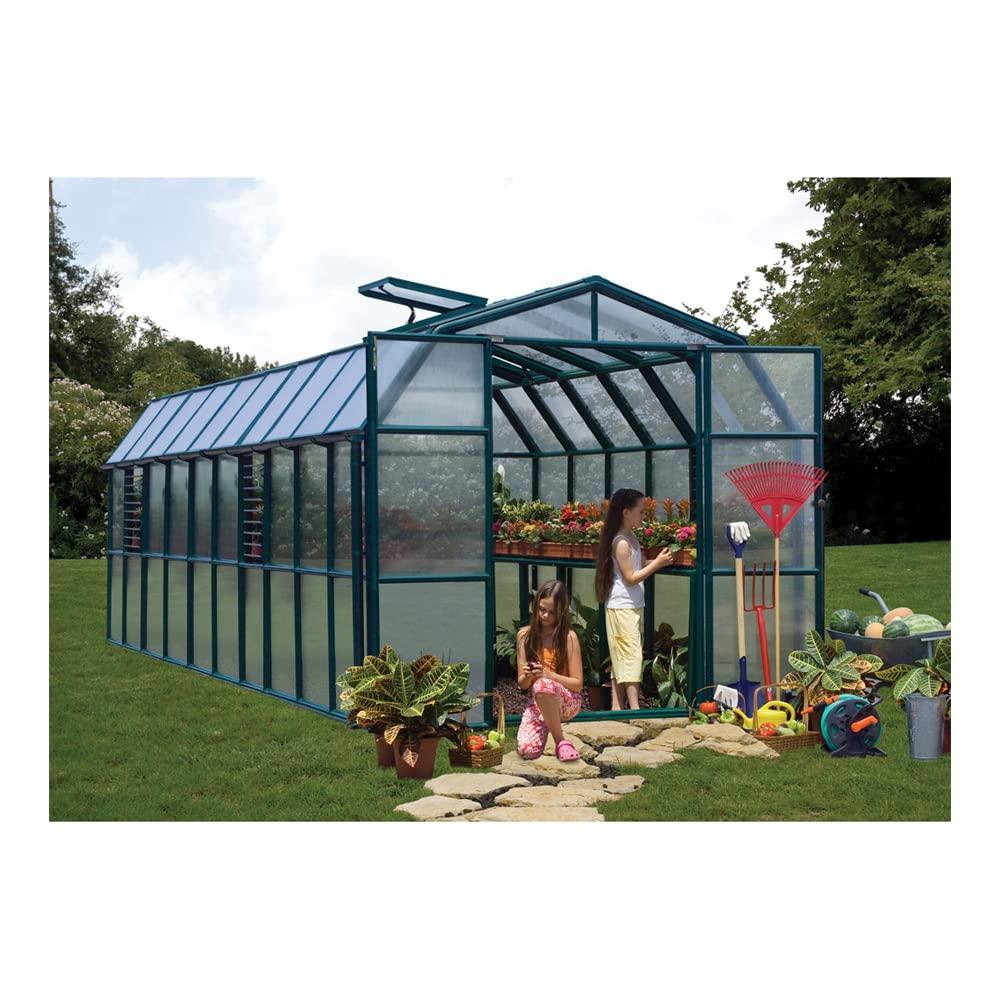Palram - Canopia Grand Gardener 8' x 16' Clear Walk-In Greenhouse - Green - with 3 Roof Vents