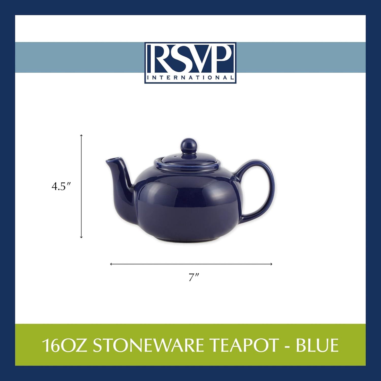 RSVP International 16oz Stoneware Teapot, Blue