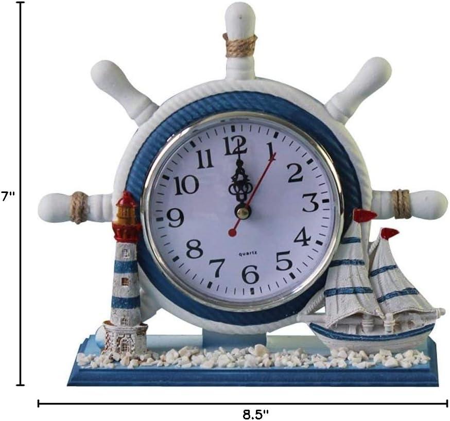 Wheel Wall Clock Decoration Nautical Anchor Boat Steering Wheel Time Clock Table Decor - Ship