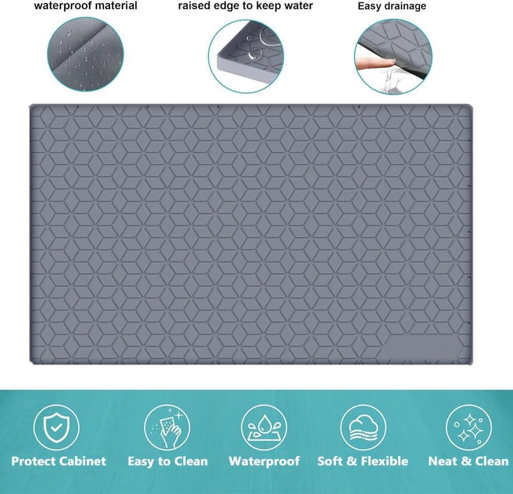 Under Sink Mat, 34" x 22" Waterproof Silicone Under Sink Tray for Kitchen & Laundry Cabinets, Kitchen Cabinet Shelf Protector, Up to 3.3 Gallons Liquid, Fits 36 inch Standard Cabinet (Grey)