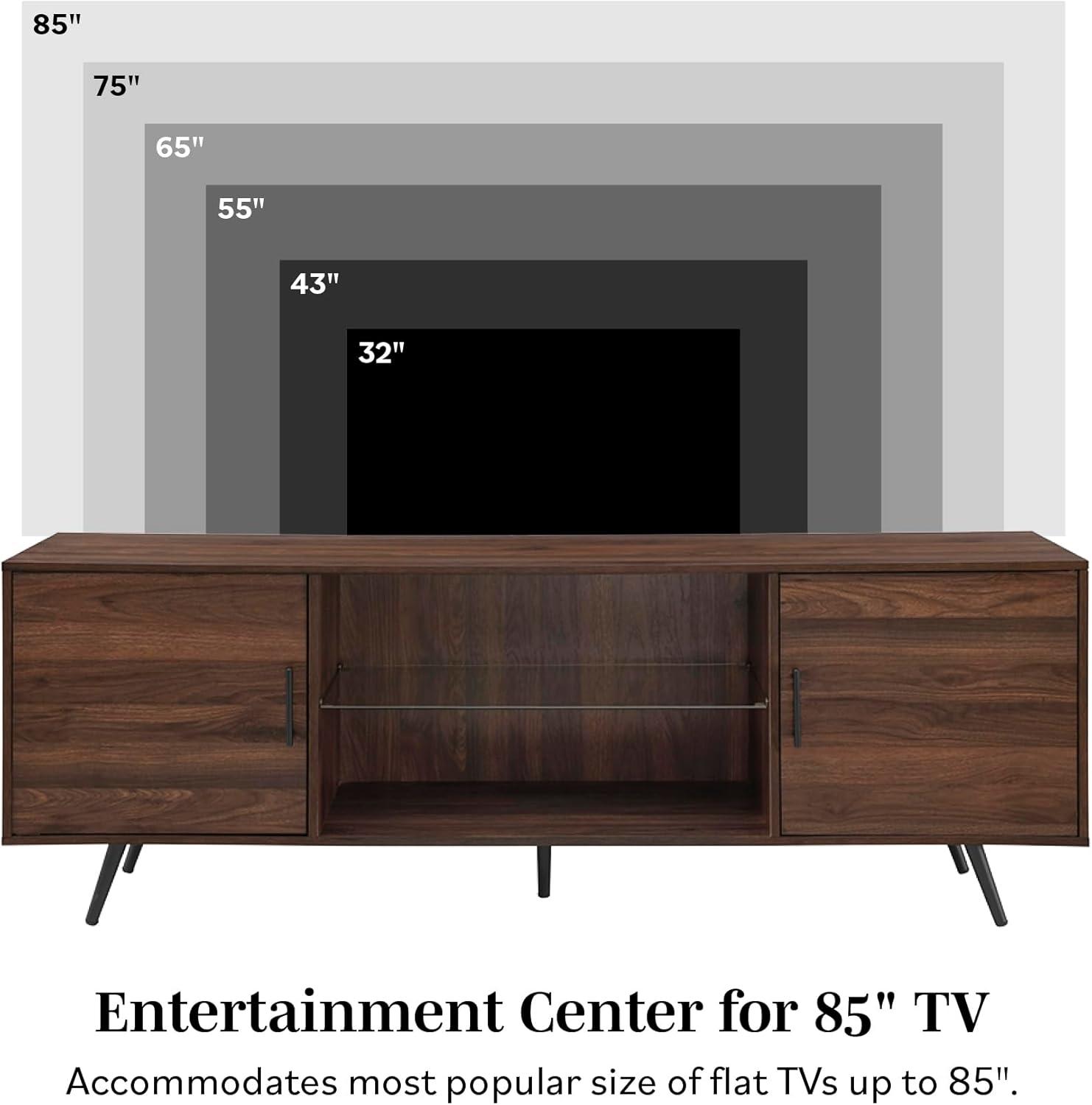 70" Dark Walnut Mid-Century Modern TV Stand with Cabinet
